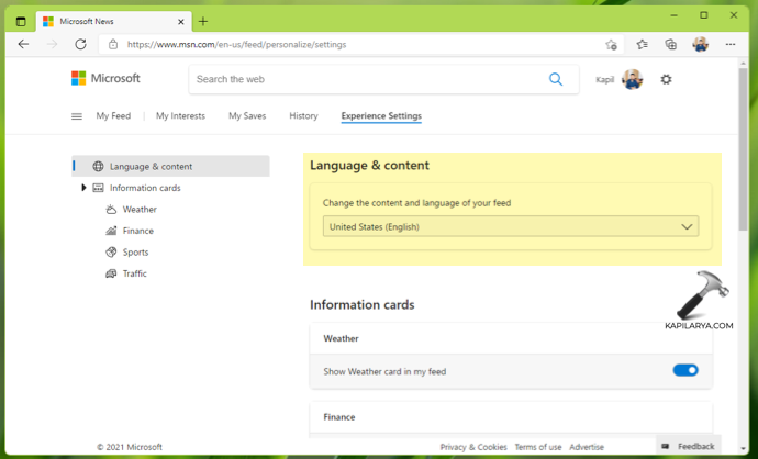 How to change language for Widgets on Windows 11