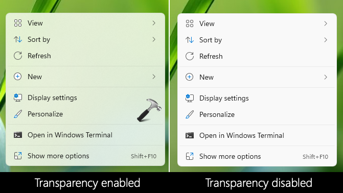 Enable or disable transparency effects in Windows 11