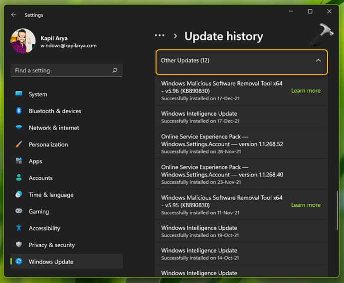 How to view update history in Windows 11