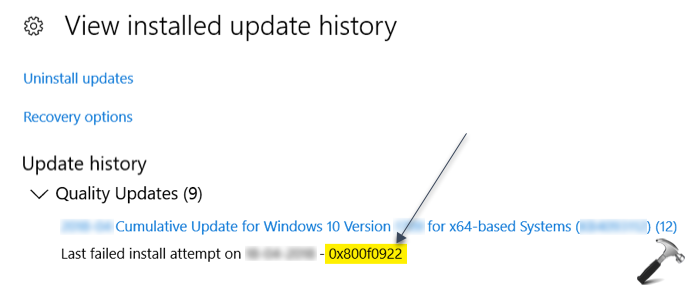 windows update 0x800f0922