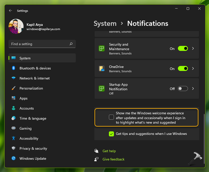 How to enable/disable Windows welcome experience in Windows 11