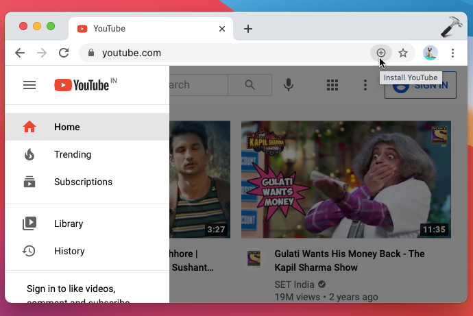 Install Youtube as Progressive Web App (PWA)