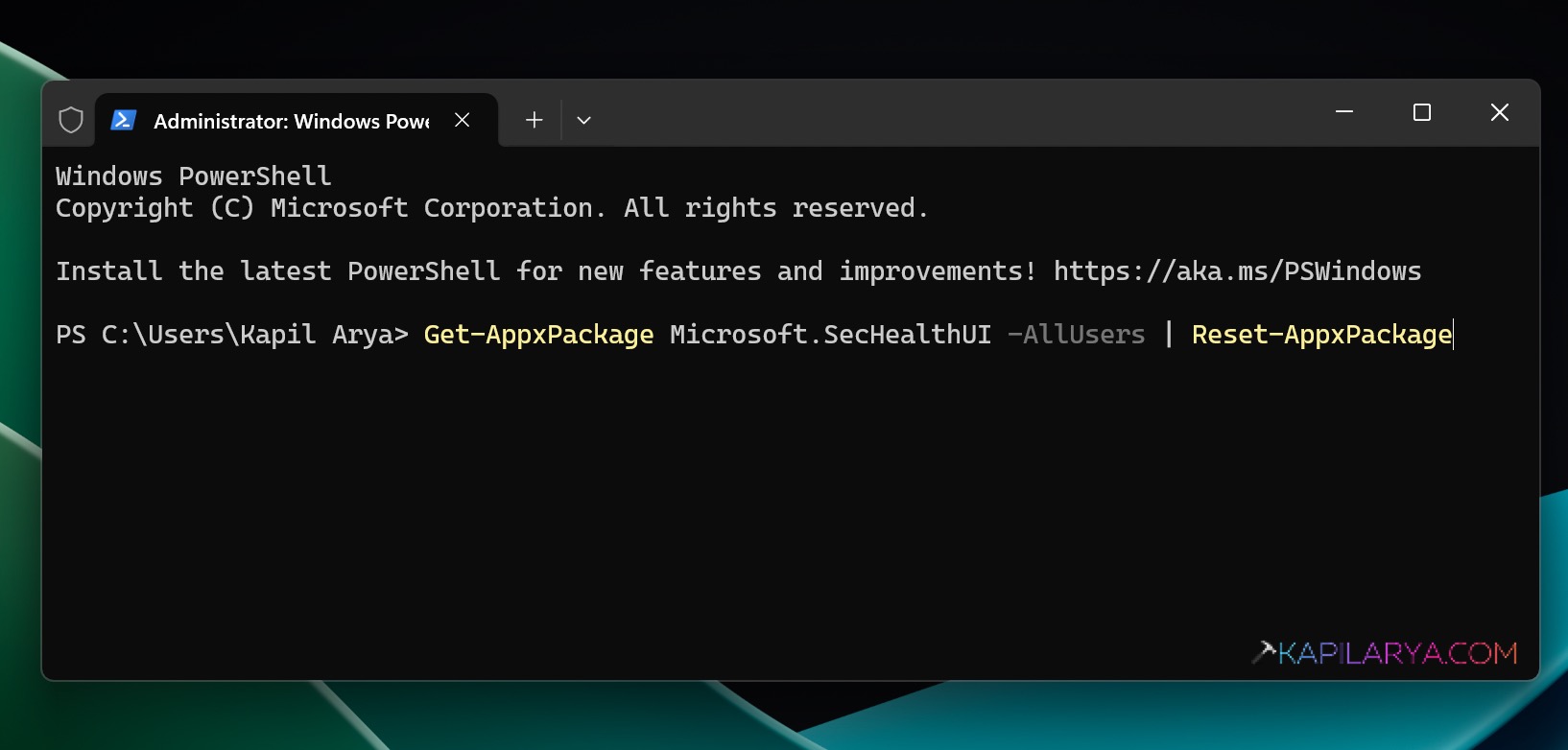 Re-register Windows Security app